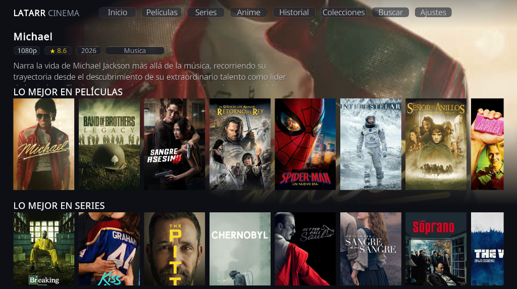 Pantalla de Inicio Latarr Cinema